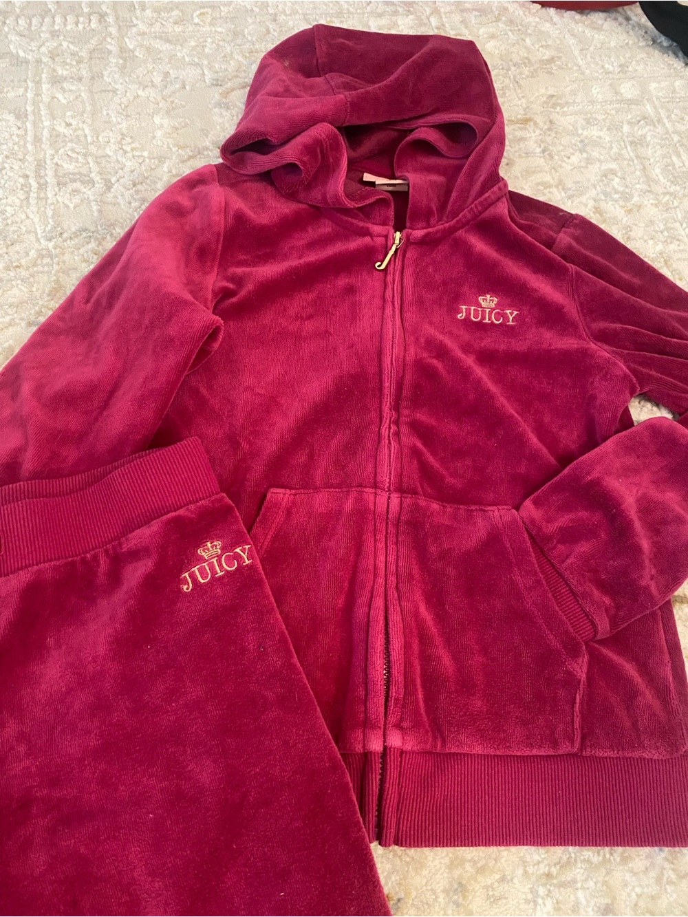 Juicy Couture Kids Velour Hoodie & Pants Set - Deep Berry Pink Size 8/10